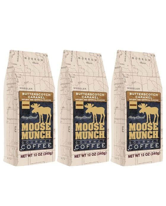 Harry & David Moose Munch Butterscotch Caramel Ground Gourmet Coffee 3 Bags (12 Oz Each) 3 Harry & David Moose Munch Butterscotch Caramel Ground Gourmet Coffee 3 Bags (12 Oz Each)