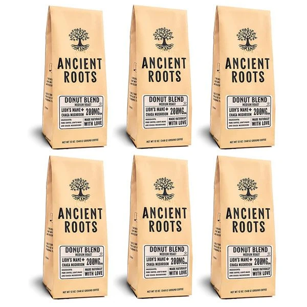 Ancient Roots Donut Shop Medium Roast Flavored Mushroom Ground Coffee6/12 Oz Bags 3 Ancient Roots Donut Shop Medium Roast Flavored Mushroom Ground Coffee6/12 Oz Bags