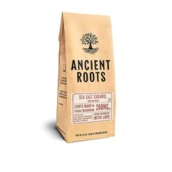 Ancient Roots Sea Salted Caramel Flavored Mushroom Medium Roast Ground Coffee, 6/12 Oz Bags -Miscela Drink Store ancient roots sea salted caramel flavored mushroom coffee salted caramel coffee 1 1 1