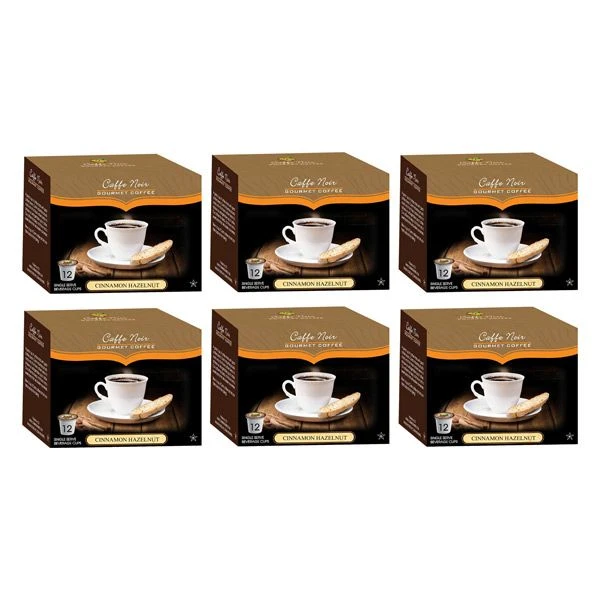 Caffe Noir Gourmet Coffee Cinnamon Hazelnut, Single Serve Beverage Cups, 6 Box 12 Count Each 3 Caffe Noir Gourmet Coffee Cinnamon Hazelnut, Single Serve Beverage Cups, 6 Box 12 Count Each