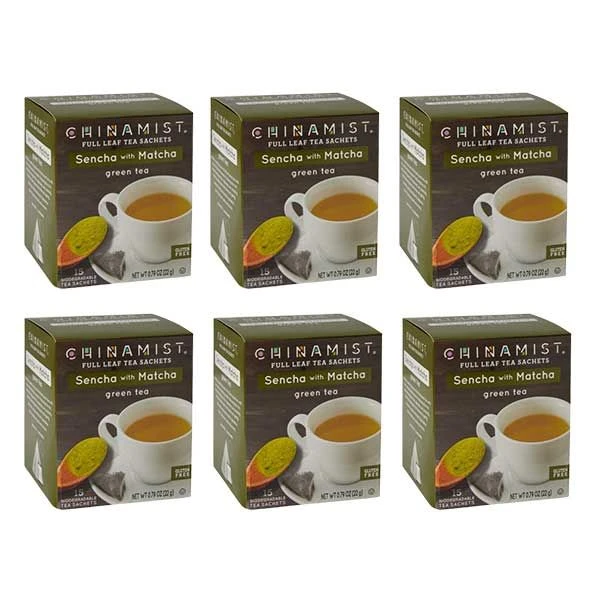 China Mist Sencha With Matcha Organic Green Full Leaf Tea Sachet, 6 Boxes 15 Count Each 3 China Mist Sencha With Matcha Organic Green Full Leaf Tea Sachet, 6 Boxes 15 Count Each