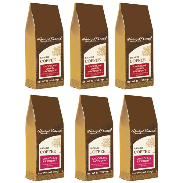 Harry & David Chocolate Cherry Decadence, Chocolate Raspberry Ground Coffee 6 Bags (12 Oz Each) 3 Harry & David Chocolate Cherry Decadence, Chocolate Raspberry Ground Coffee 6 Bags (12 Oz Each)