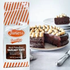 Junior's Most Fabulous Hazelnut Torte, Medium Roast Ground Coffee, 2/12 Oz Bags -Miscela Drink Store juniorshazelnutmain 1
