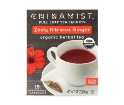 China Mist - Zesty Hibiscus Ginger Organic Black Full Leaf Tea Sachet, 4 Boxes 15 Count Each -Miscela Drink Store zestyhibiscusginger teasachet packet 1 1