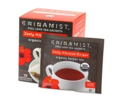 China Mist - Zesty Hibiscus Ginger Organic Black Full Leaf Tea Sachet, 4 Boxes 15 Count Each -Miscela Drink Store zestyhibiscusginger teasachets box 730x616 1 1