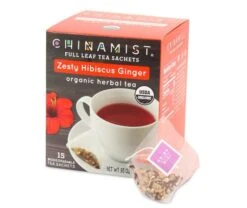 China Mist - Zesty Hibiscus Ginger Organic Black Full Leaf Tea Sachet, 2 Boxes 15 Count Each - Biodegradable And Individually Wrapped -Miscela Drink Store zestyhibiscusginger teasachets main 730x616 1